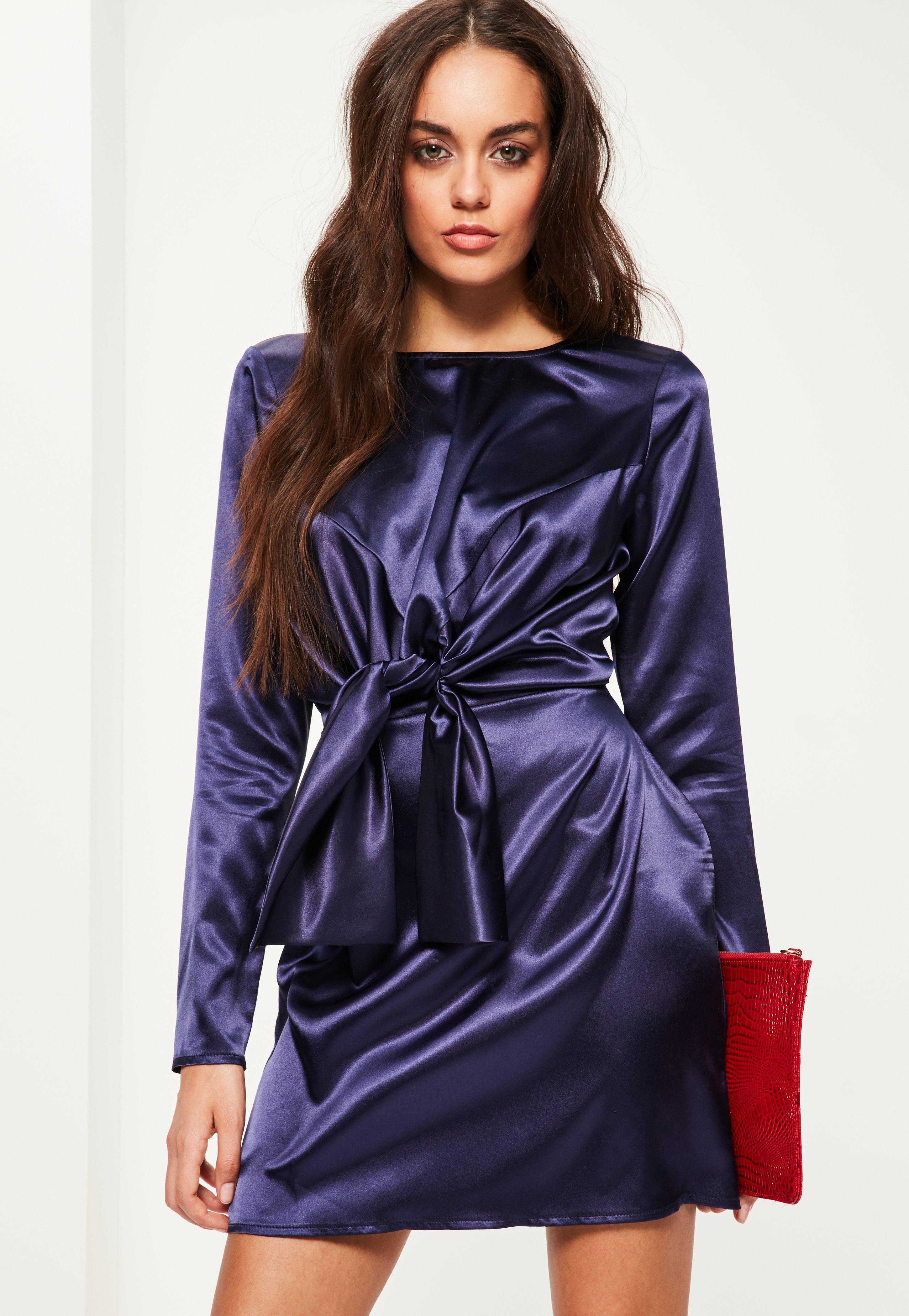 Really like the midnight blue of this silk bowwrap dress